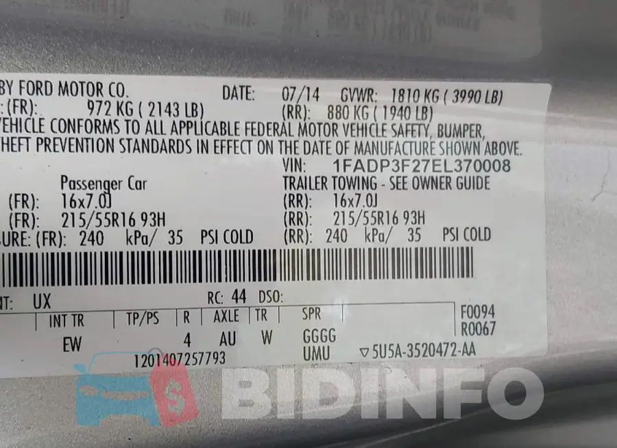 1FADP3F27EL370008 Photo# 9