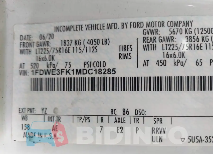 1FDWE3FK1MDC18285 Photo# 9
