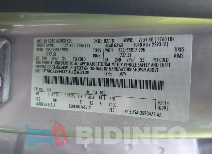 1FMCU9HD7JUB66129 Photo# 9
