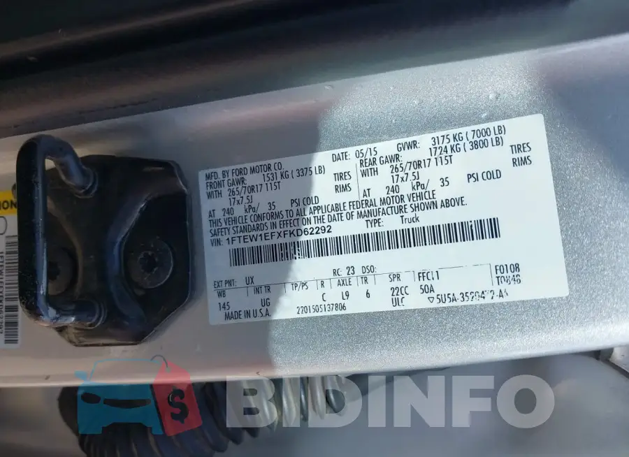 1FTEW1EFXFKD62292 Photo# 9