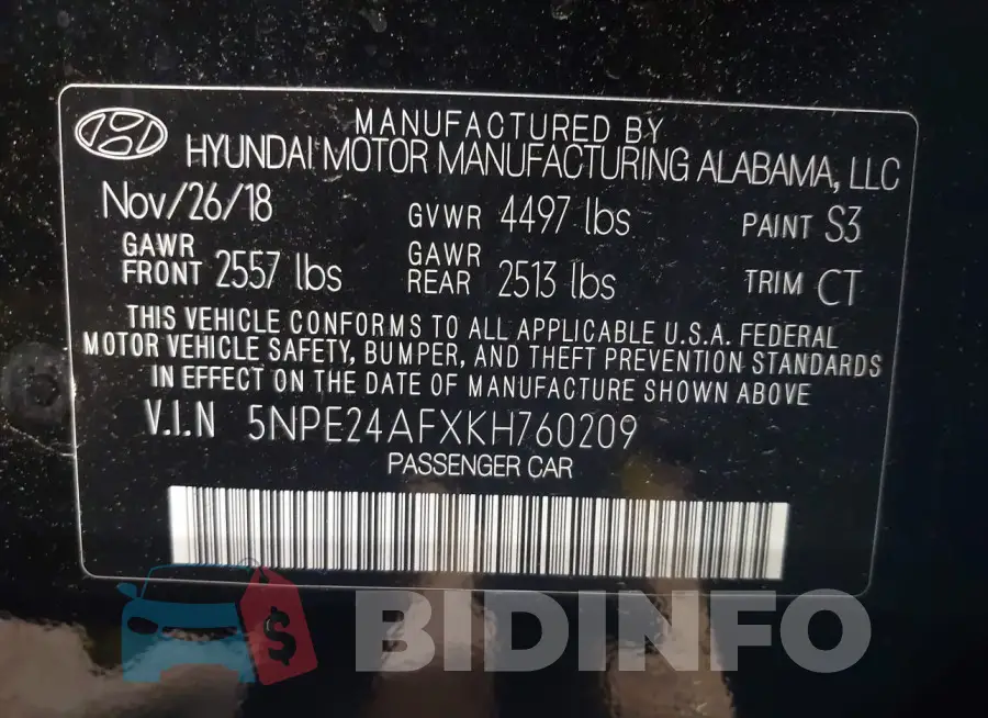 5NPE24AFXKH760209 Photo# 9