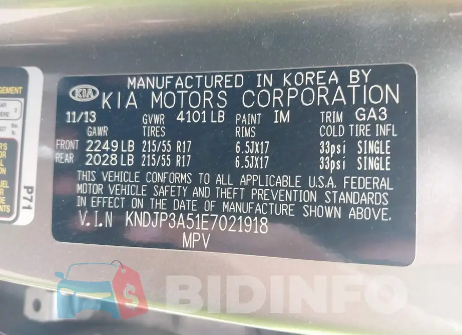 KNDJP3A51E7021918 Photo# 9