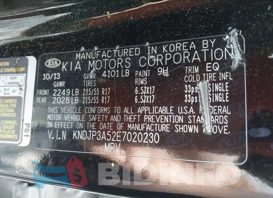 KNDJP3A52E7020230 Photo# 9