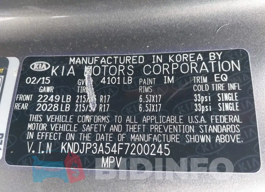 KNDJP3A54F7200245 Photo# 9