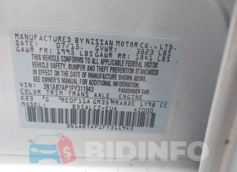 3N1AB7AP1FY311943 Photo# 9