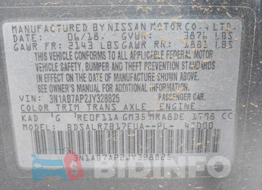 3N1AB7AP2JY328825 Photo# 9