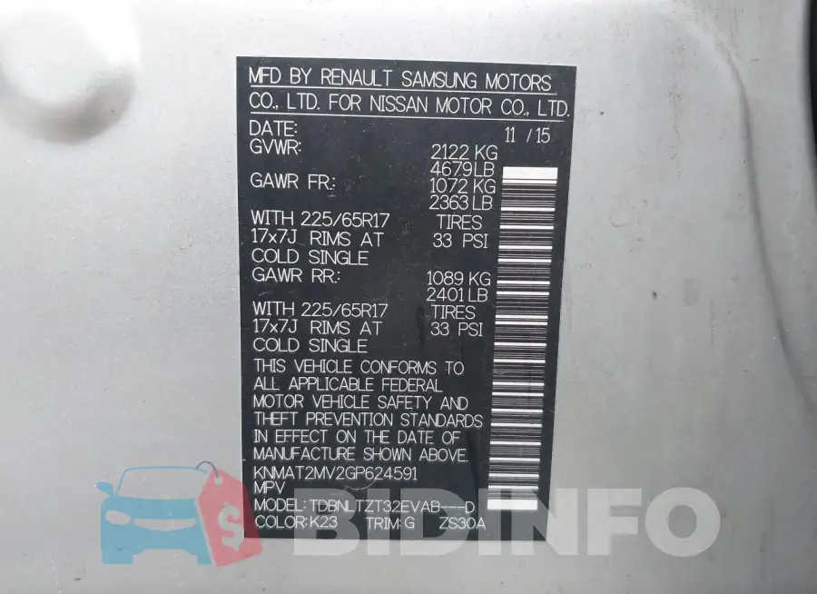 KNMAT2MV2GP624591 Photo# 9