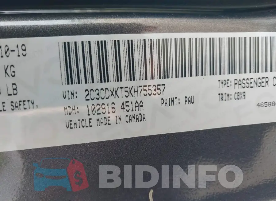 2C3CDXKT5KH755357 Photo# 9