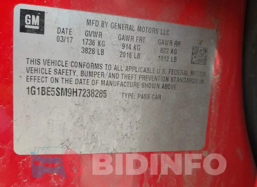 1G1BE5SM9H7238285 Photo# 9