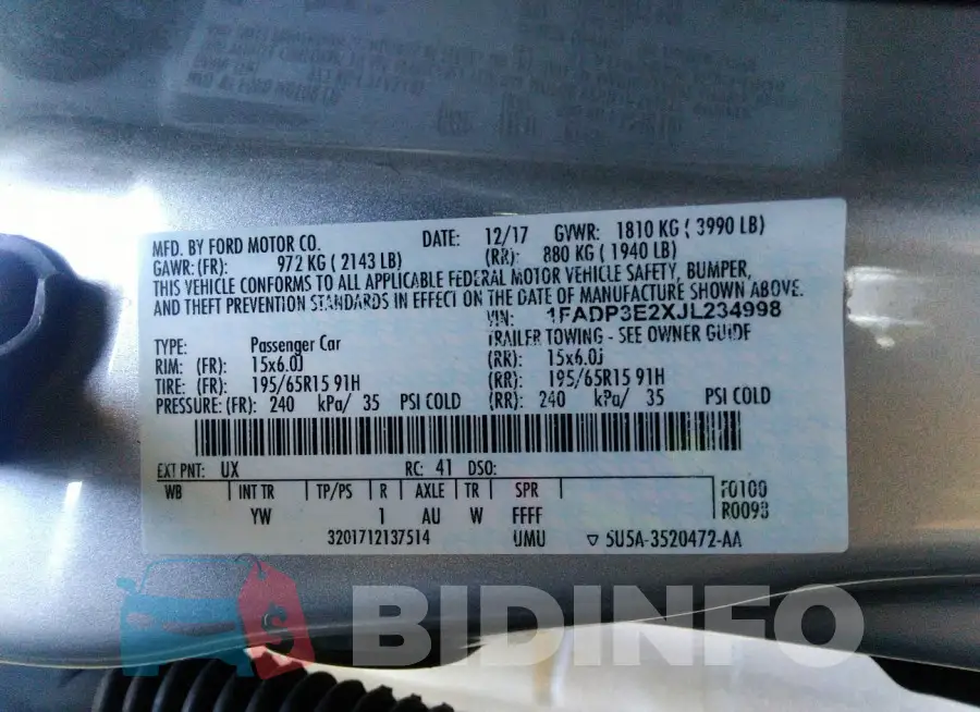 1FADP3E2XJL234998 Photo# 9