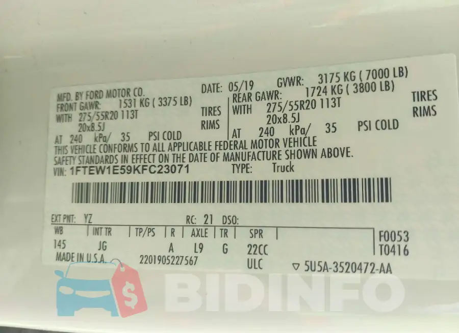 1FTEW1E59KFC23071 Photo# 9