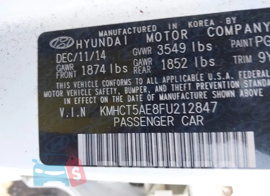 KMHCT5AE8FU212847 Photo# 9