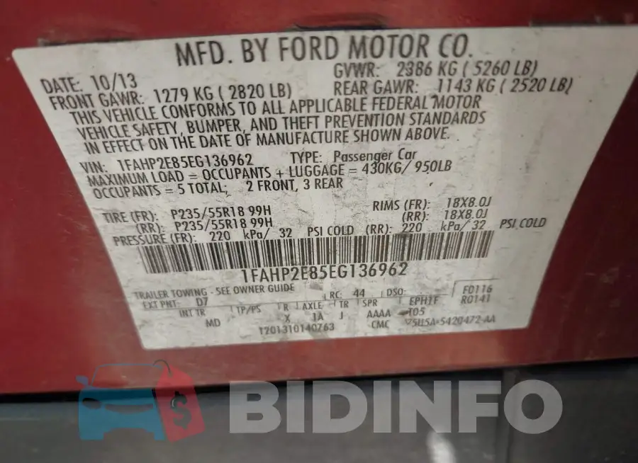 1FAHP2E85EG136962 Photo# 9