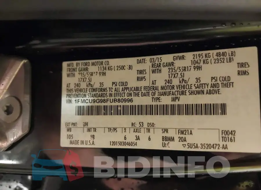 1FMCU9G98FUB80996 Photo# 9
