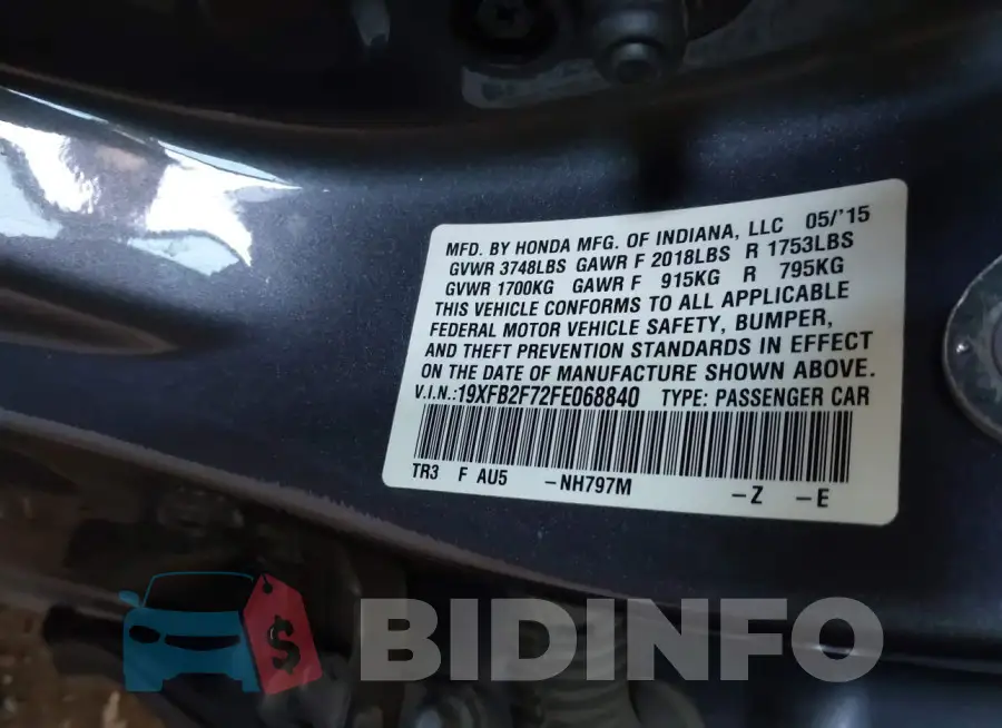 19XFB2F72FE068840 Photo# 9