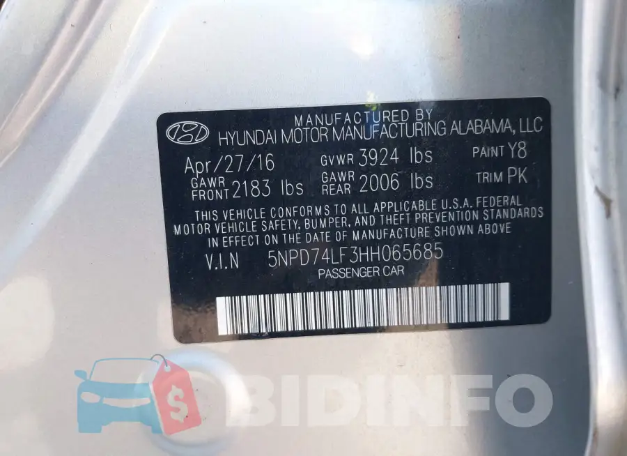 5NPD74LF3HH065685 Photo# 9