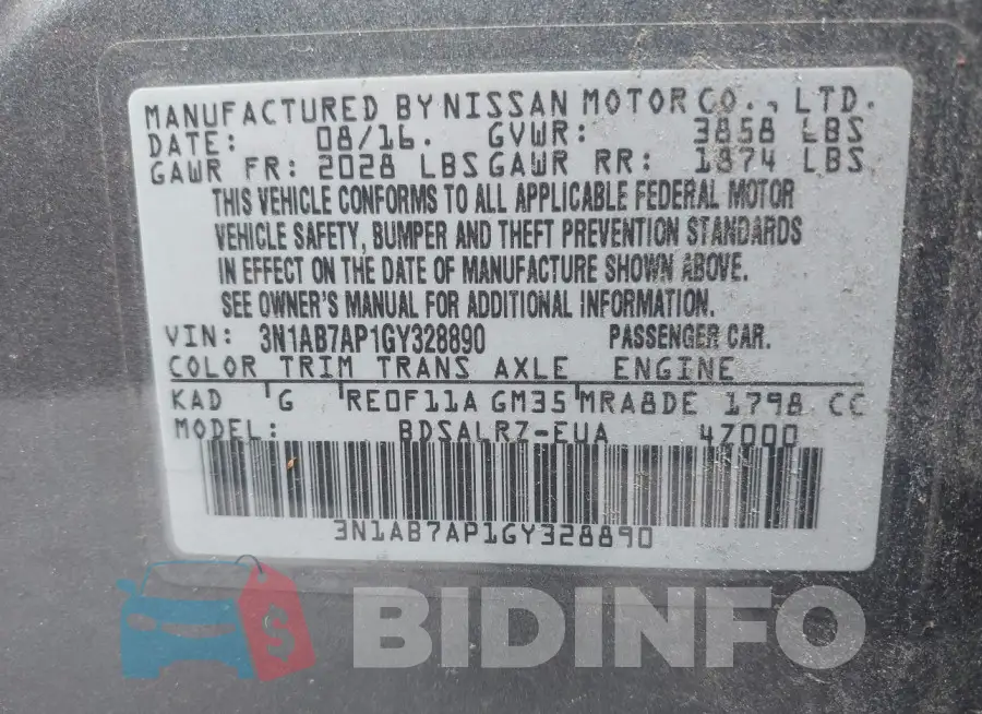 3N1AB7AP1GY328890 Photo# 9