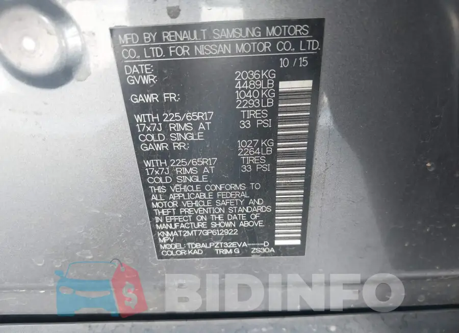 KNMAT2MT7GP612922 Photo# 9