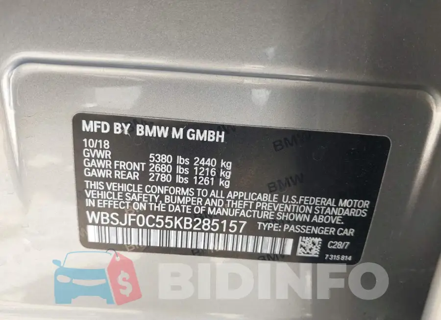 WBSJF0C55KB285157 Photo# 9
