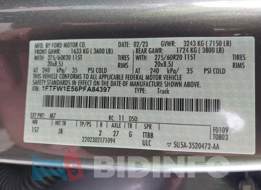 1FTFW1E56PFA84397 Photo# 9