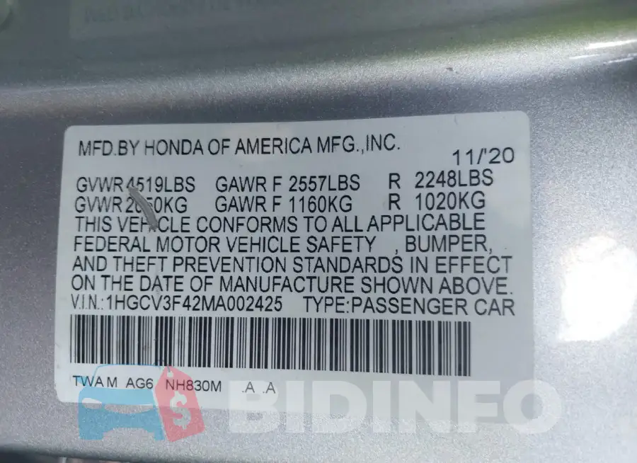1HGCV3F42MA002425 Photo# 9