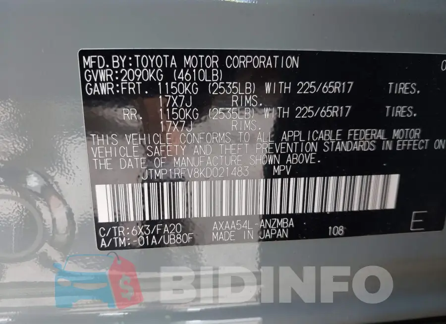 JTMP1RFV8KD021483 Photo# 9