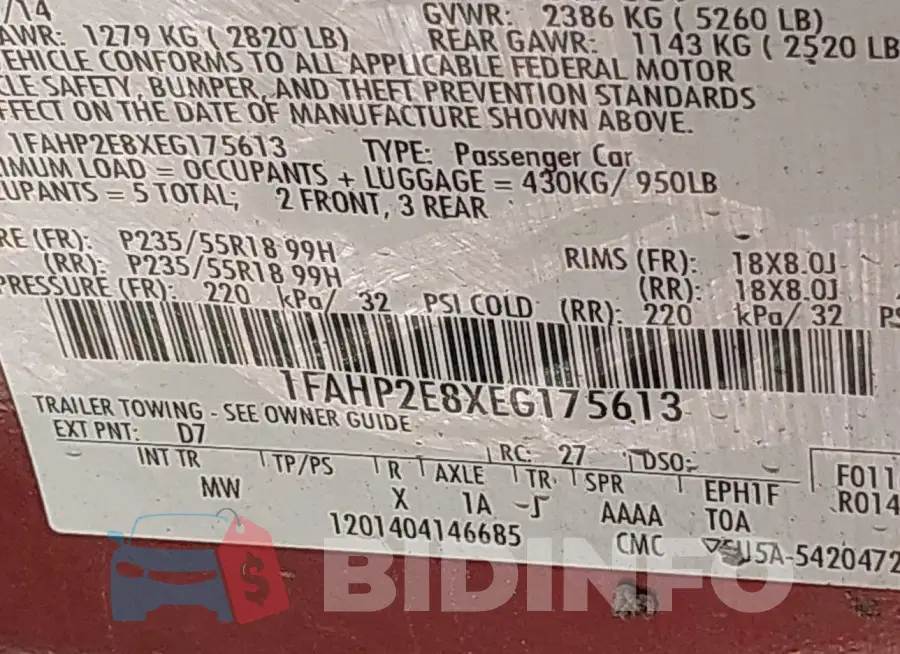 1FAHP2E8XEG175613 Photo# 9