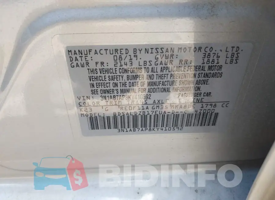 3N1AB7AP8KY410592 Photo# 9