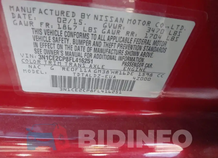 3N1CE2CP8FL416251 Photo# 9