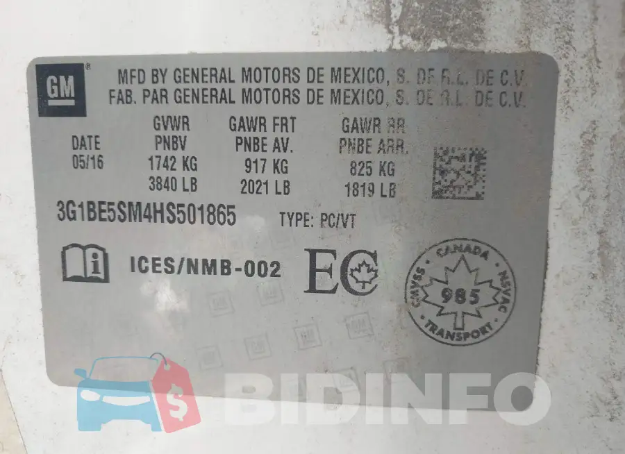 3G1BE5SM4HS501865 Photo# 9