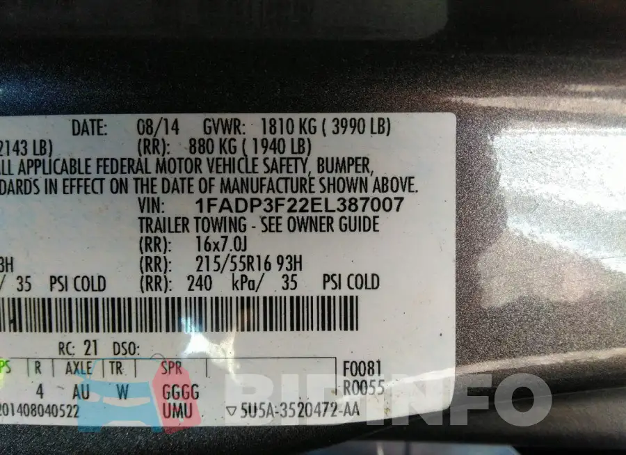 1FADP3F22EL387007 Photo# 9