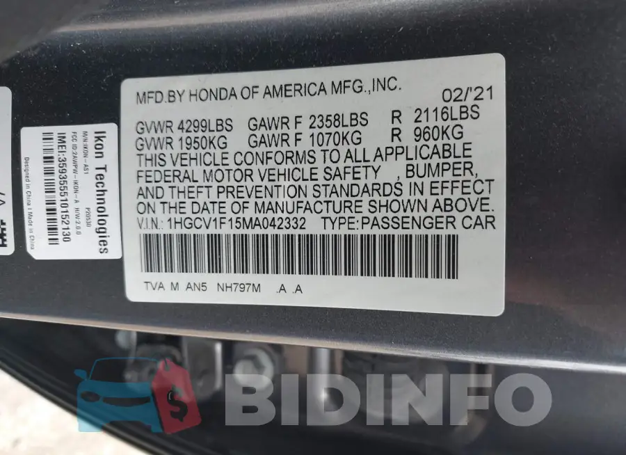 1HGCV1F15MA042332 Photo# 9
