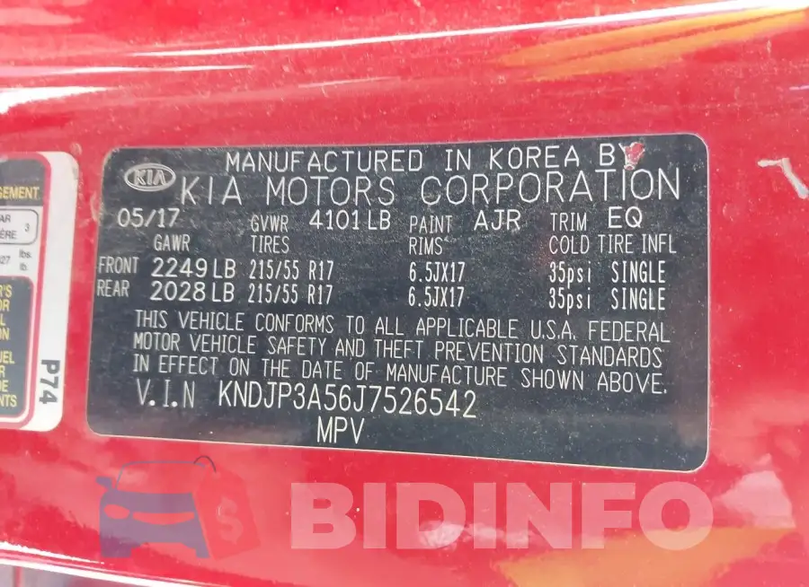 KNDJP3A56J7526542 Photo# 9