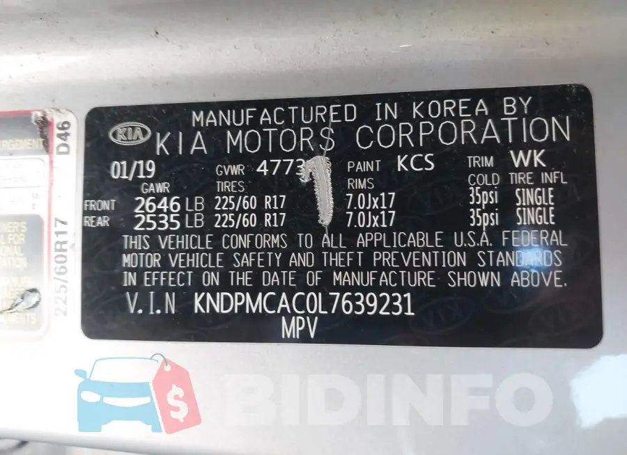 KNDPMCAC0L7639231 Photo# 9