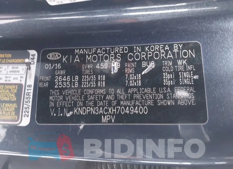 KNDPN3ACXH7049400 Photo# 9