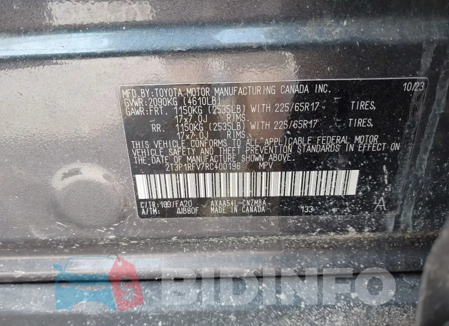 2T3P1RFV7RC400196 Photo# 9