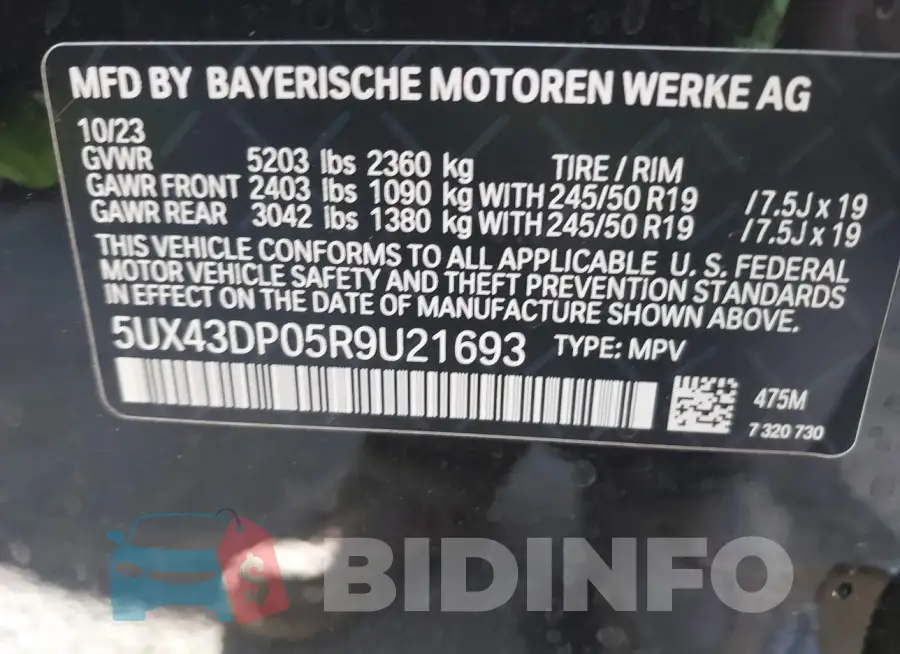 5UX43DP05R9U21693 Photo# 9