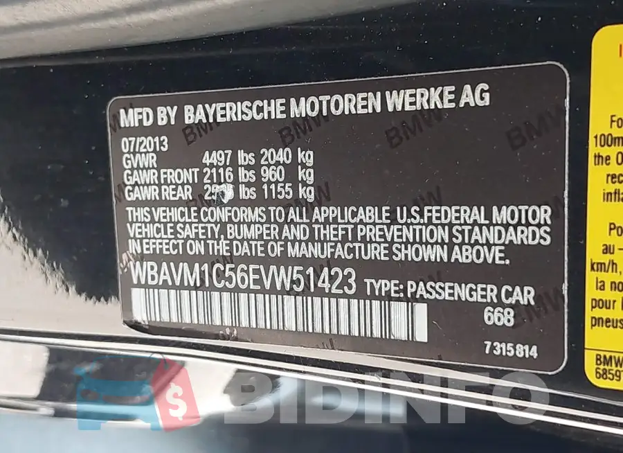 WBAVM1C56EVW51423 Photo# 9