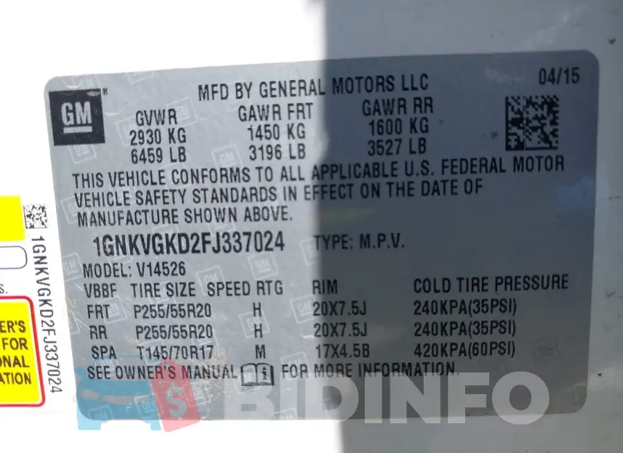 1GNKVGKD2FJ337024 Photo# 9