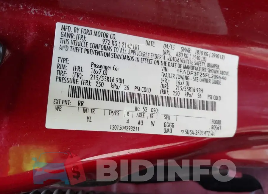 1FADP3F25FL299540 Photo# 9
