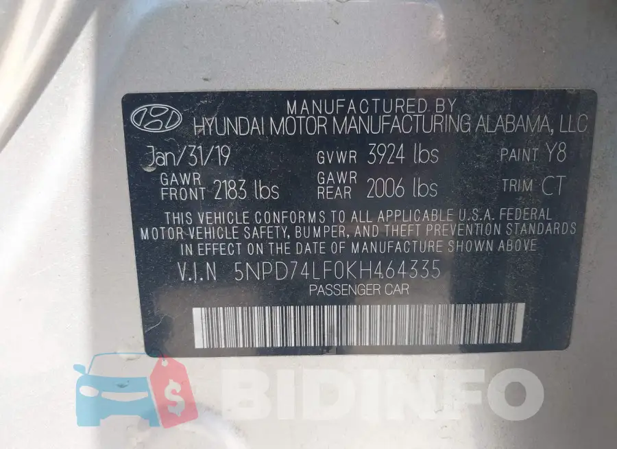 5NPD74LF0KH464335 Photo# 9