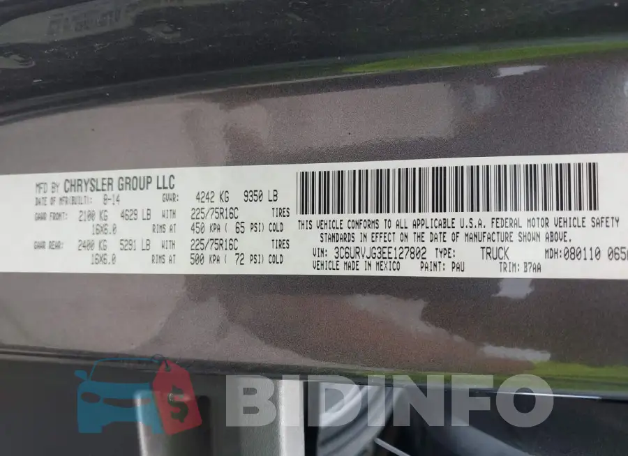 3C6URVJG3EE127802 Photo# 9