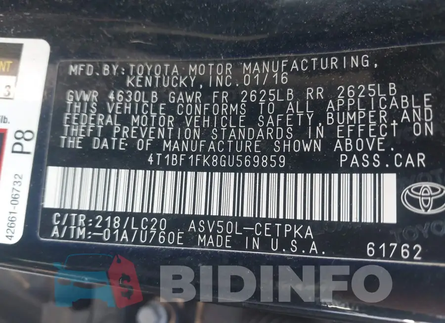 4T1BF1FK8GU569859 Photo# 9