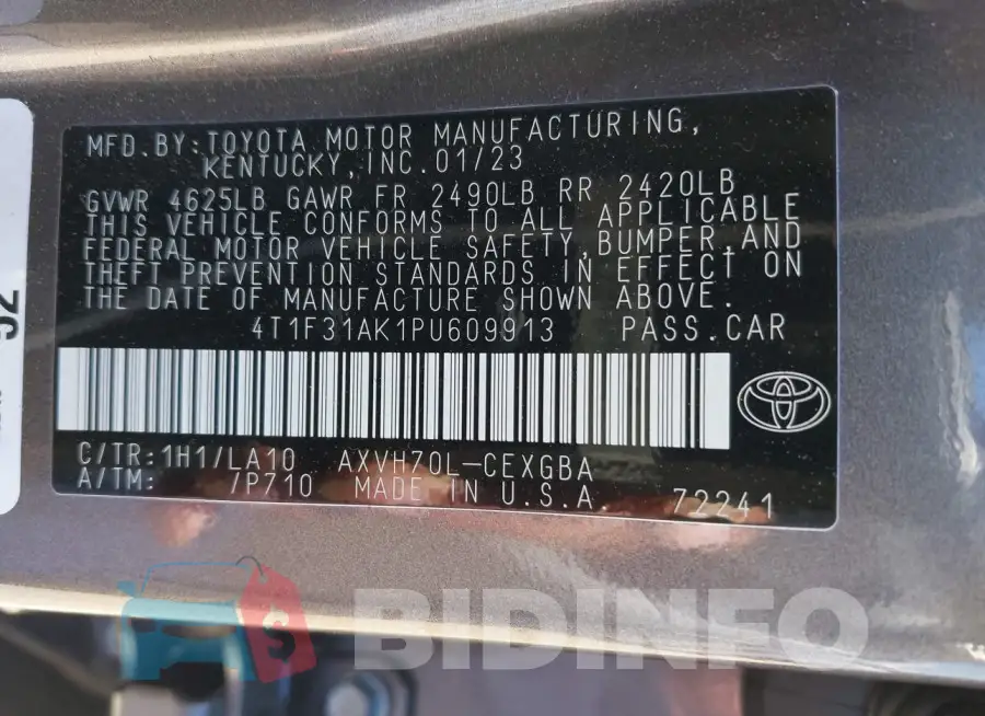 4T1F31AK1PU609913 Photo# 9