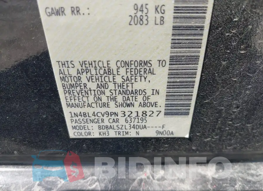 1N4BL4CV9PN321827 Photo# 9