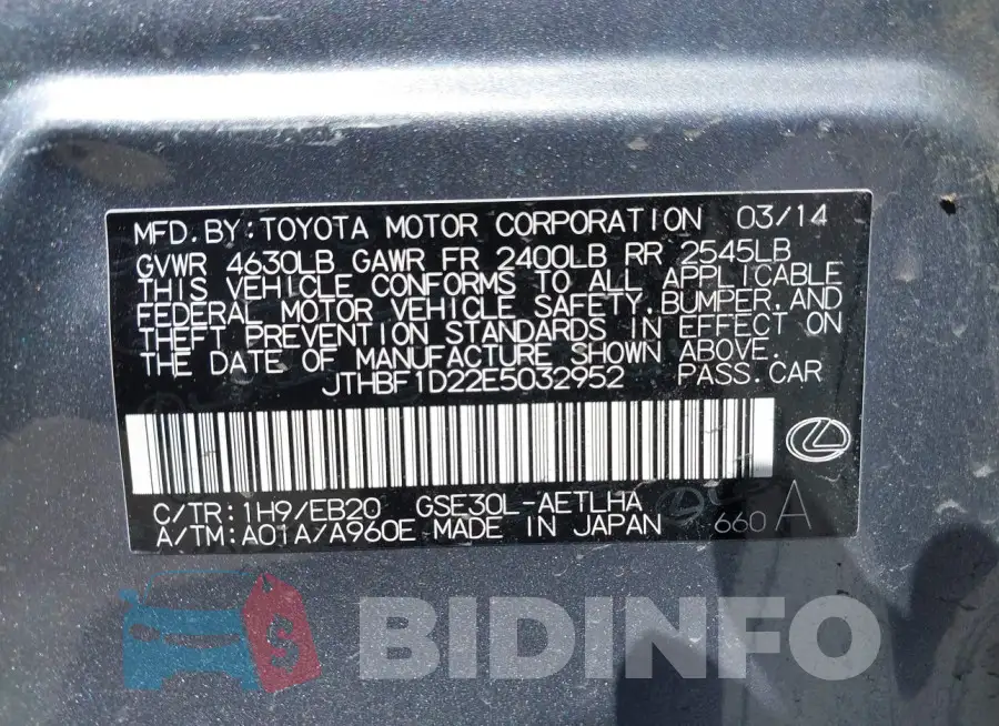 JTHBF1D22E5032952 Photo# 9