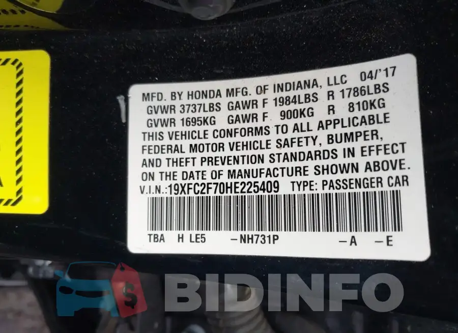 19XFC2F70HE225409 Photo# 9