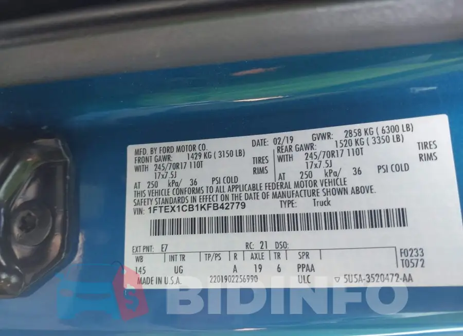 1FTEX1CB1KFB42779 Photo# 9