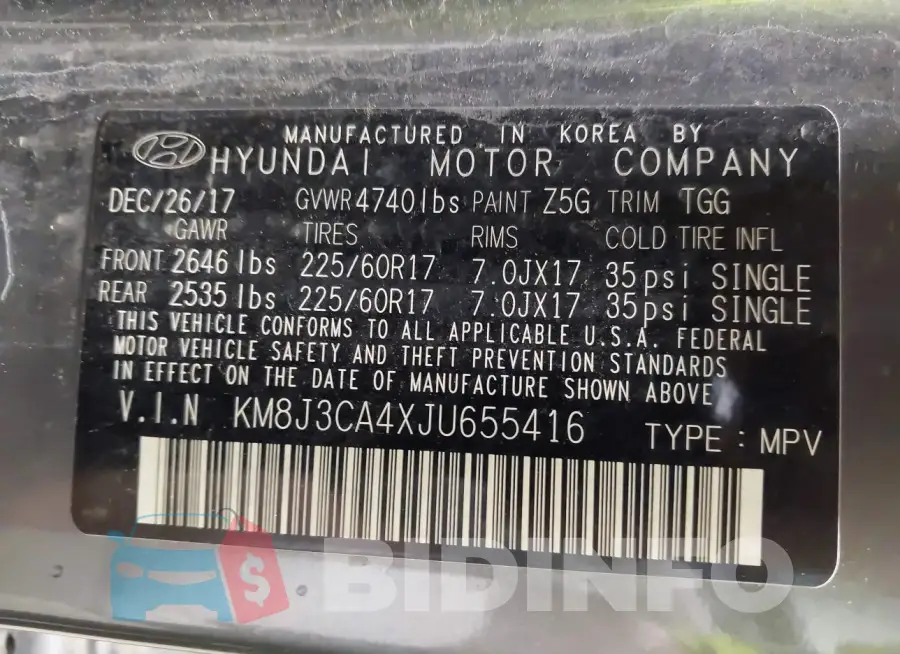 KM8J3CA4XJU655416 Photo# 9