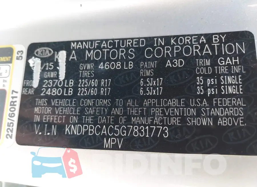 KNDPBCAC5G7831773 Photo# 9